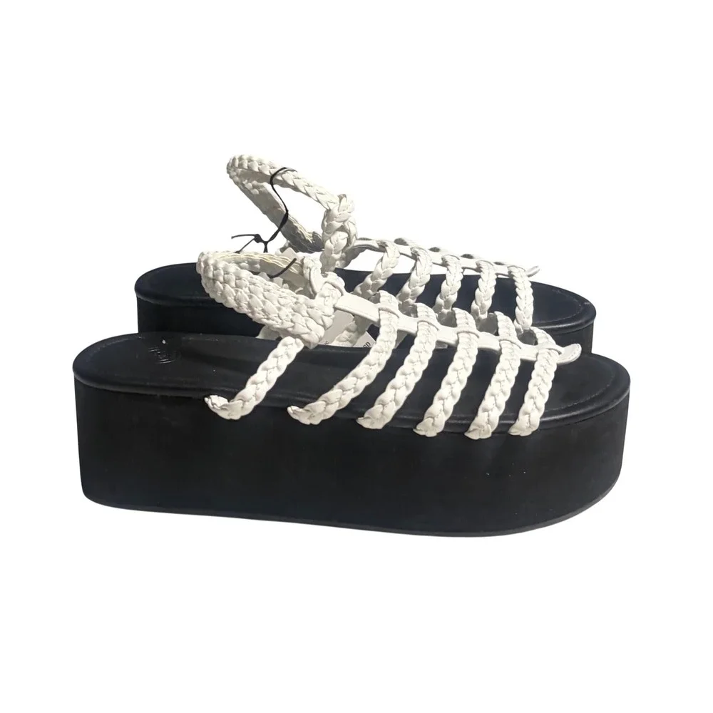 Urban Outfitters White Braided Strappy Flatform Platform Sandals Size 9 New Boho